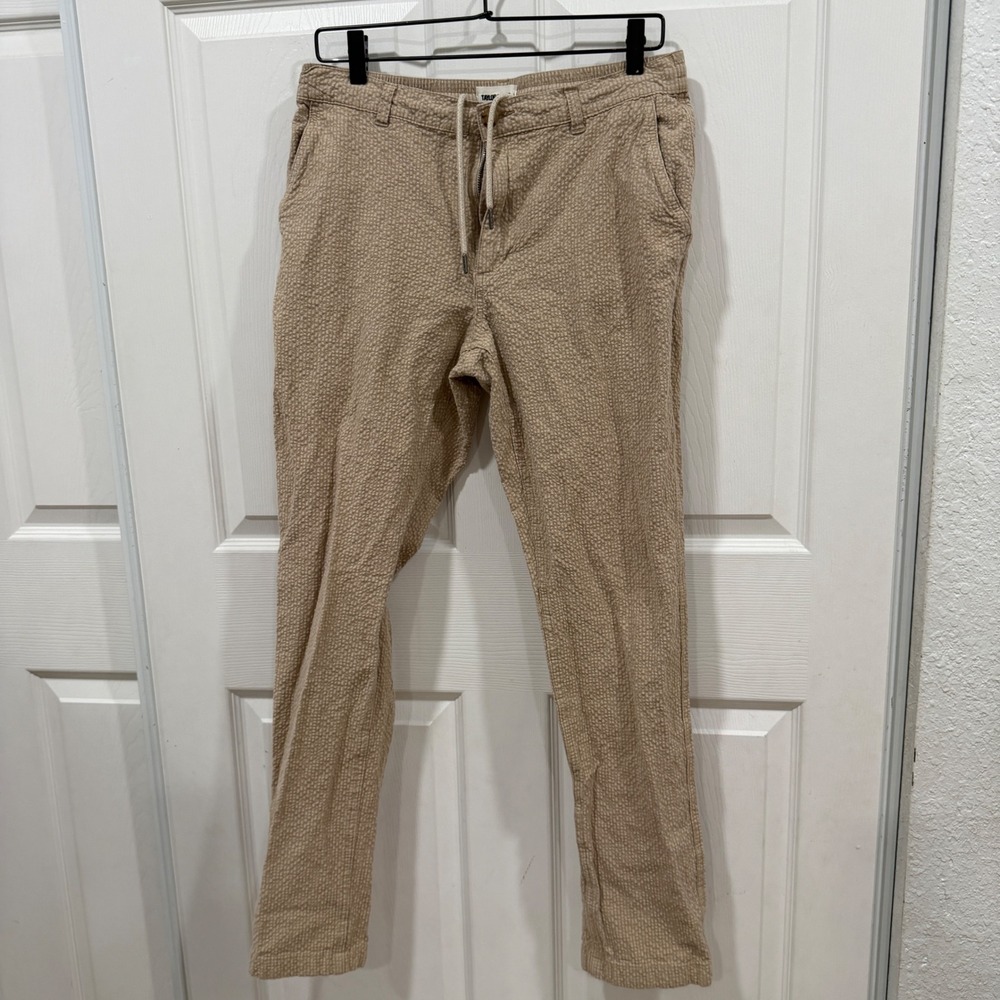 Taylor Stitch Morse Pant Khaki Seersucker Organic Cotton Drawstring Trousers 31